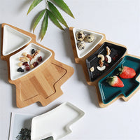 Christmas tree plates dishes ceramic bamboo  tray