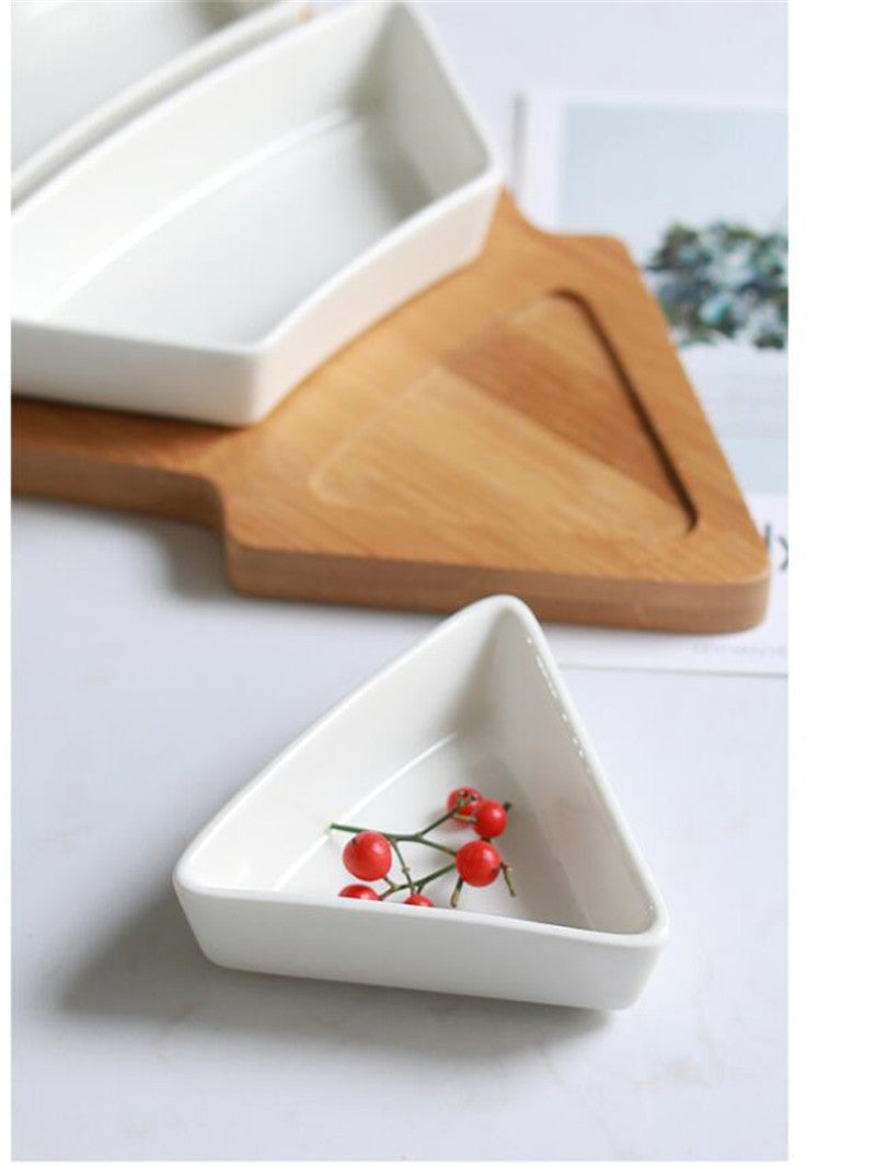 Christmas tree plates dishes ceramic bamboo  tray